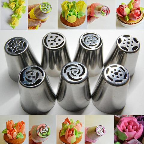 Image of Stainless Steel Pastry Nozzles - Russian Tulip Icing Tool (7pcs)
