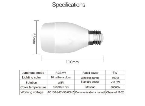 Image of 6W E27 240V WIFI Lamp Wireless LED Light Bulb