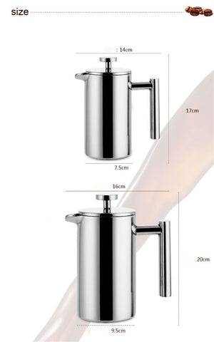 Image of Stainless Steel French Press Coffee Tea Pot with Filter Double Wall