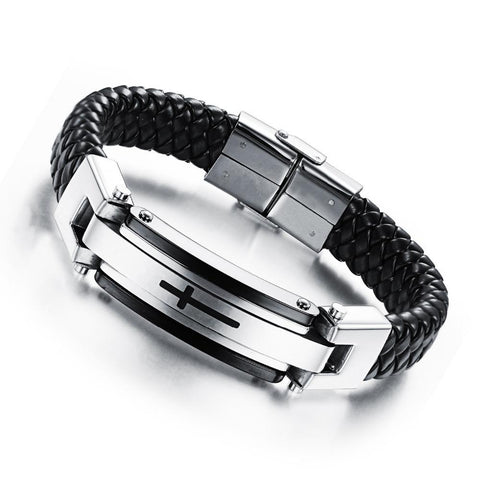 Image of Stainnless Steel Vintage Leather Cross Bracelet - Limited Edition