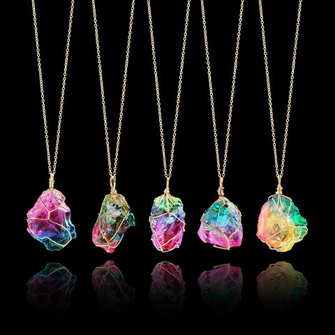 Image of Rainbow Quartz Chakra Healing Pendant Necklace