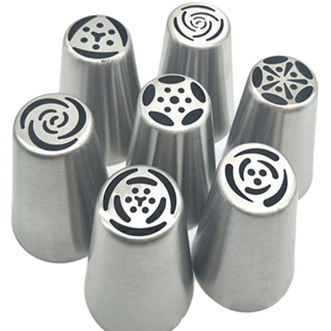 Image of Stainless Steel Pastry Nozzles - Russian Tulip Icing Tool (7pcs)