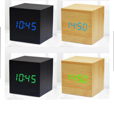 Image of Mini Cube LED Wooden Alarm Clock