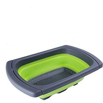 Image of Kitchen Collapsible Silicone Colander Strainer Expands to 24 Over the Sink Basket Cooking Water Drainage