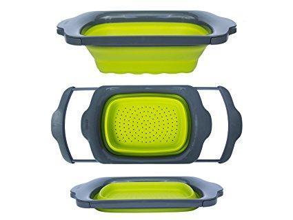 Image of Kitchen Collapsible Silicone Colander Strainer Expands to 24 Over the Sink Basket Cooking Water Drainage