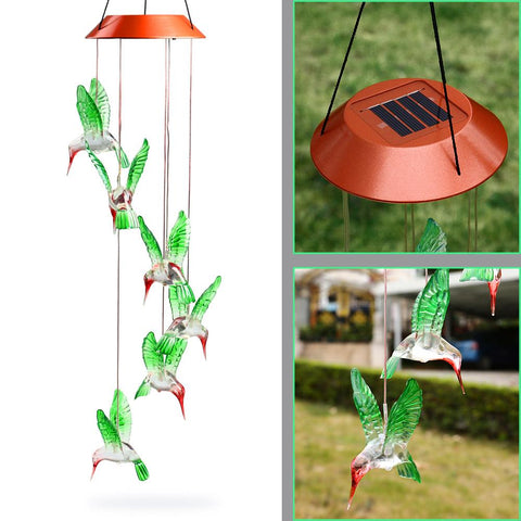 Image of LED Solar Powered Hummingbird Chime