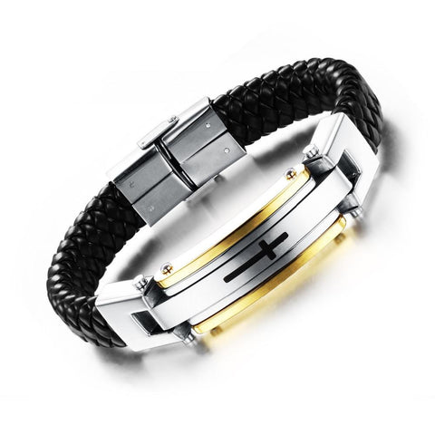 Image of Stainnless Steel Vintage Leather Cross Bracelet - Limited Edition