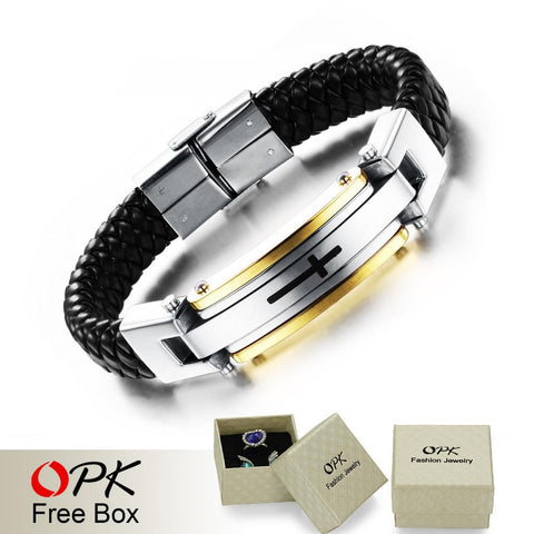 Image of Stainnless Steel Vintage Leather Cross Bracelet - Limited Edition