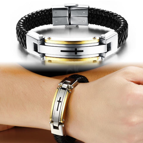 Image of Stainnless Steel Vintage Leather Cross Bracelet - Limited Edition