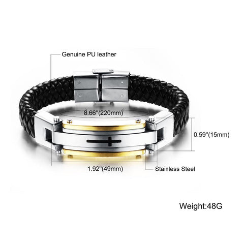 Image of Stainnless Steel Vintage Leather Cross Bracelet - Limited Edition