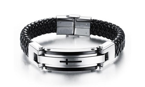 Image of Stainnless Steel Vintage Leather Cross Bracelet - Limited Edition