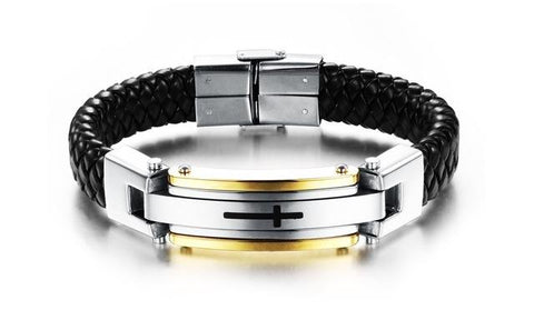 Image of Stainnless Steel Vintage Leather Cross Bracelet - Limited Edition