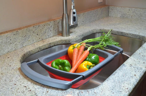 Image of Kitchen Collapsible Silicone Colander Strainer Expands to 24 Over the Sink Basket Cooking Water Drainage