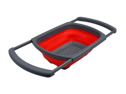 Image of Kitchen Collapsible Silicone Colander Strainer Expands to 24 Over the Sink Basket Cooking Water Drainage