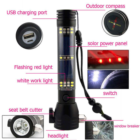 Image of 10 in 1 Multifunction Rechargeable Solar Powerful LED Flashlight