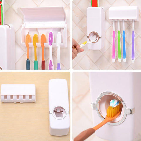 Image of Automatic Toothpaste Dispenser + 5 Toothbrush Holder