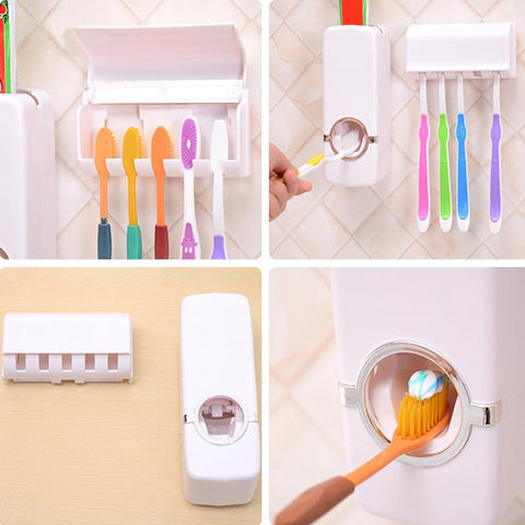 Image of Automatic Toothpaste Dispenser + 5 Toothbrush Holder