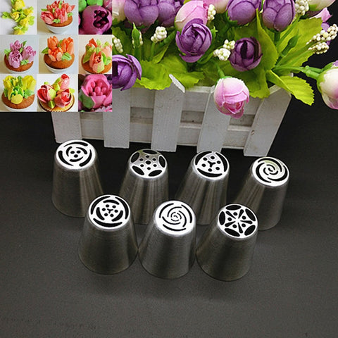 Image of Stainless Steel Pastry Nozzles - Russian Tulip Icing Tool (7pcs)