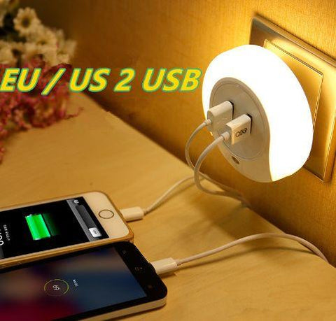 Image of Intelligent sensor LED night light with 2 phone chargers